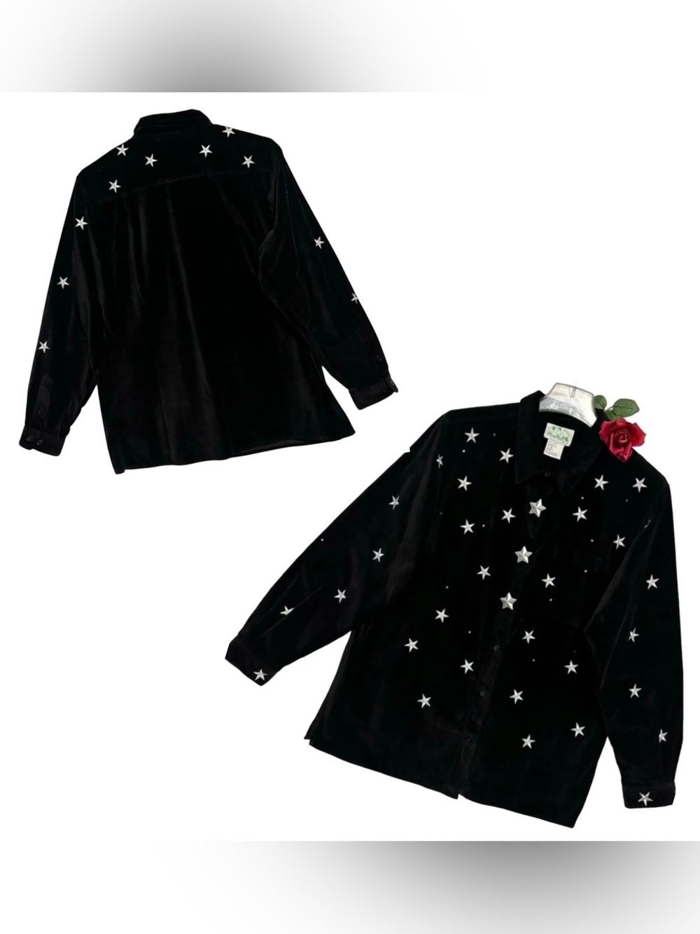 Vintage Quacker Factory Embellished Star Velvet Button Down Blouse